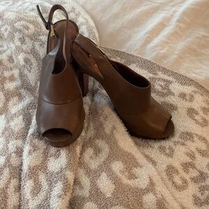 Coach Brown Peep-Toe Slingback Heels